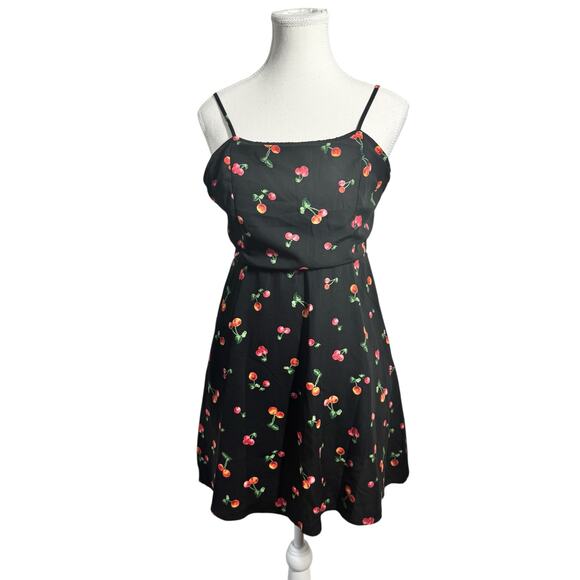 Dress Forum Halalu Dress Women M Black Cherry Print Mini Strappy Open Back - Picture 1 of 7